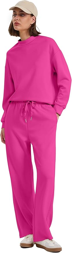 WIHOLL Two Piece Sets for Women Fall Outfits Lounge Sets Mock Neck Tops Wide Leg Pants Vacation Travel Airport Outfits