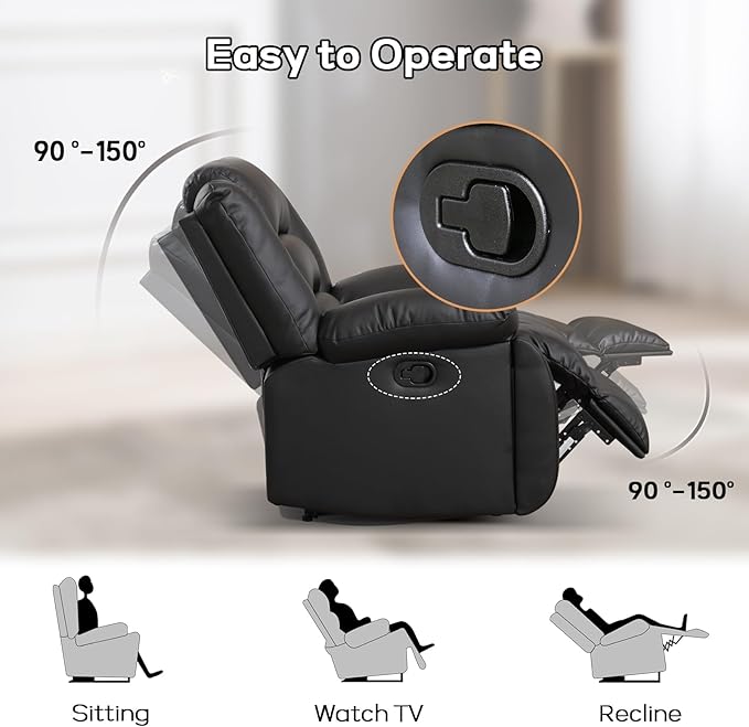 EBELLO Faux Leather Manual Loveseat Recliner, Reclining Sofa Chair with 2 Concealed Cup Holders, Hidden Storage, Overstuffed Armrest Couch Set for Living Room, Bedroom, Meeting Room(Loveseat)