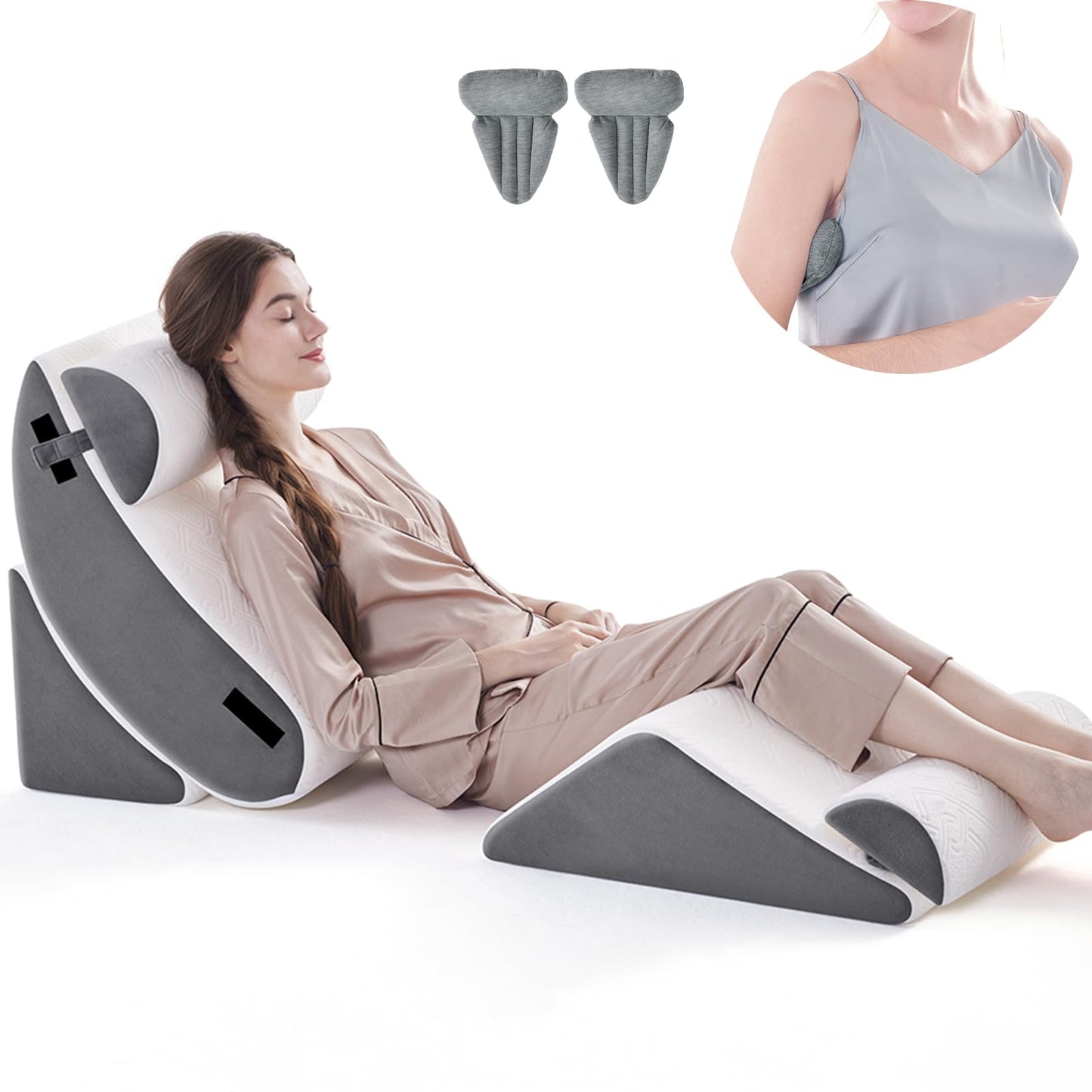 Negwoo Wedge Pillow Set for After Surgery, 5 PCS Bed Wedge Pillow for Sleeping, Memory Foam Orthopedic Back Adjustable Pillow for Pain Relief and Acid Reflux with 2 PCS Axilla Pillow Grey