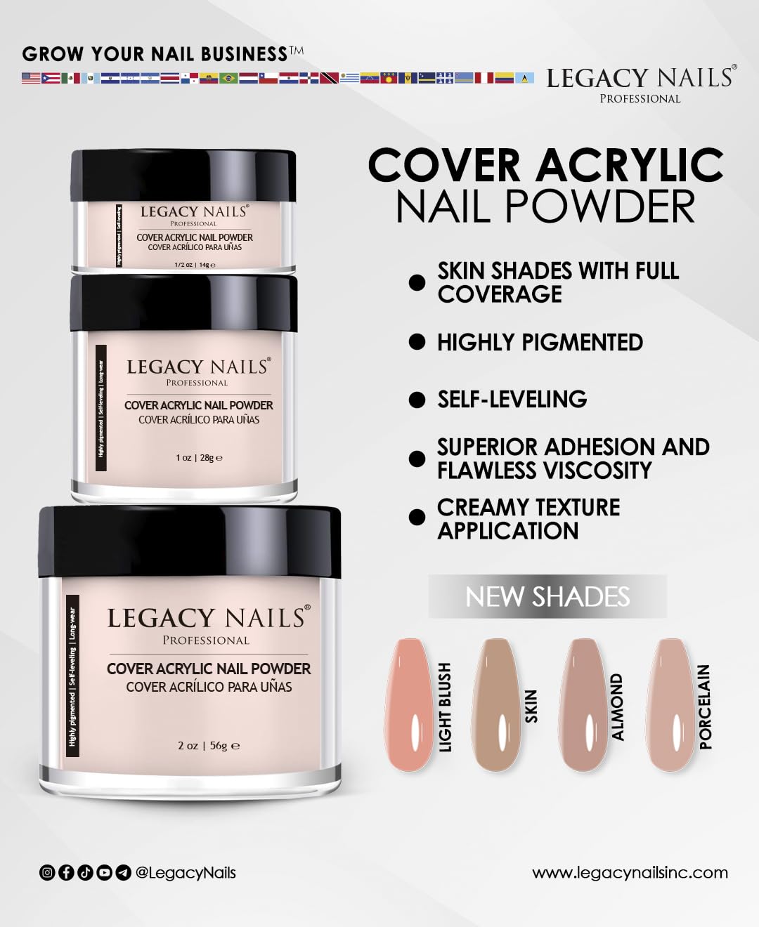 Legacy Nails Professional Cover ROSE Acrylic Powder, 2 ounces - Ideal For French Nail Art, Create Nail Art, Nail Extension That
