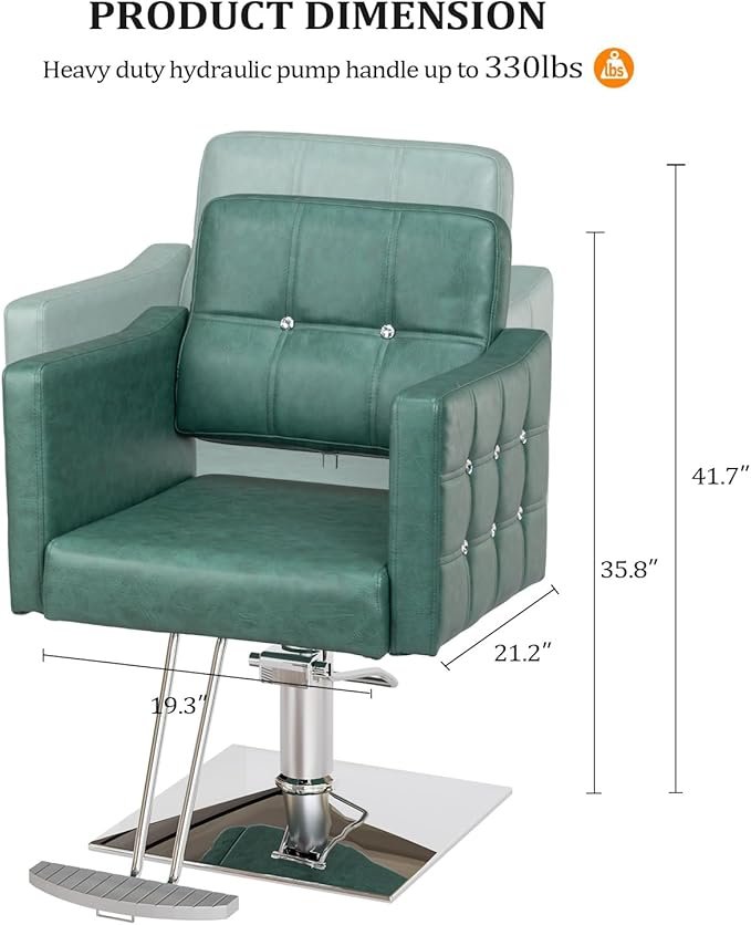 Salon Styling Chair for Hair Stylist Wide Seat, Hydraulic Barber Chair with Aluminium Footrest, Green Hair Salon Chair Heavy Duty, Beauty Spa Cosmetology Shampoo Hairdressing Equipment