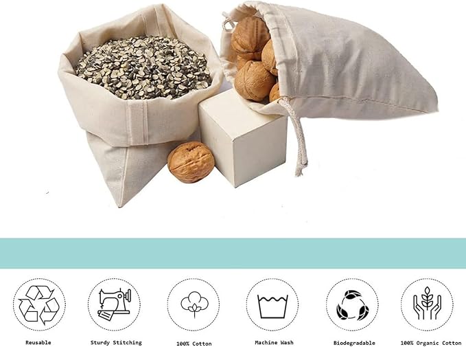 100Pcs 4 x 6 Inches Premium Cotton Muslin Double Drawstring Bags, Reusable Bag Natural Cotton Bags with Drawstring Produce Bags Bulk Gift Bag Jewelry Pouch for Party Wedding Home Storage