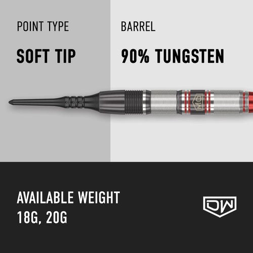 DW Piranha Razor 90% Tungsten Soft Tip Darts, Precision Balanced, Accurate and Durable - Perfect for Professional and Recreational Players (02, 20G)