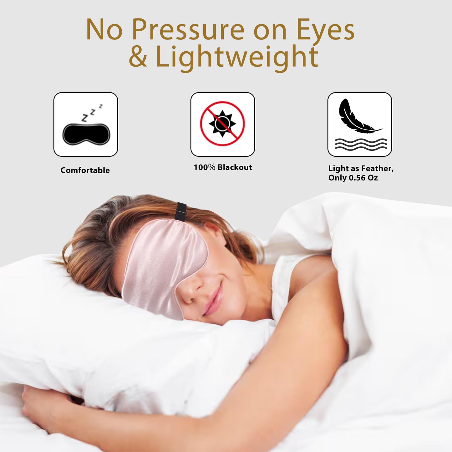 JroyJoy 4 Pack Super Soft Silk Sleep Mask - 100% Blackout, Zero Eye Pressure, Blindfold with Adjustable Strap, Travel Eye Covers (Black&Pink&Blue&Light Blue)