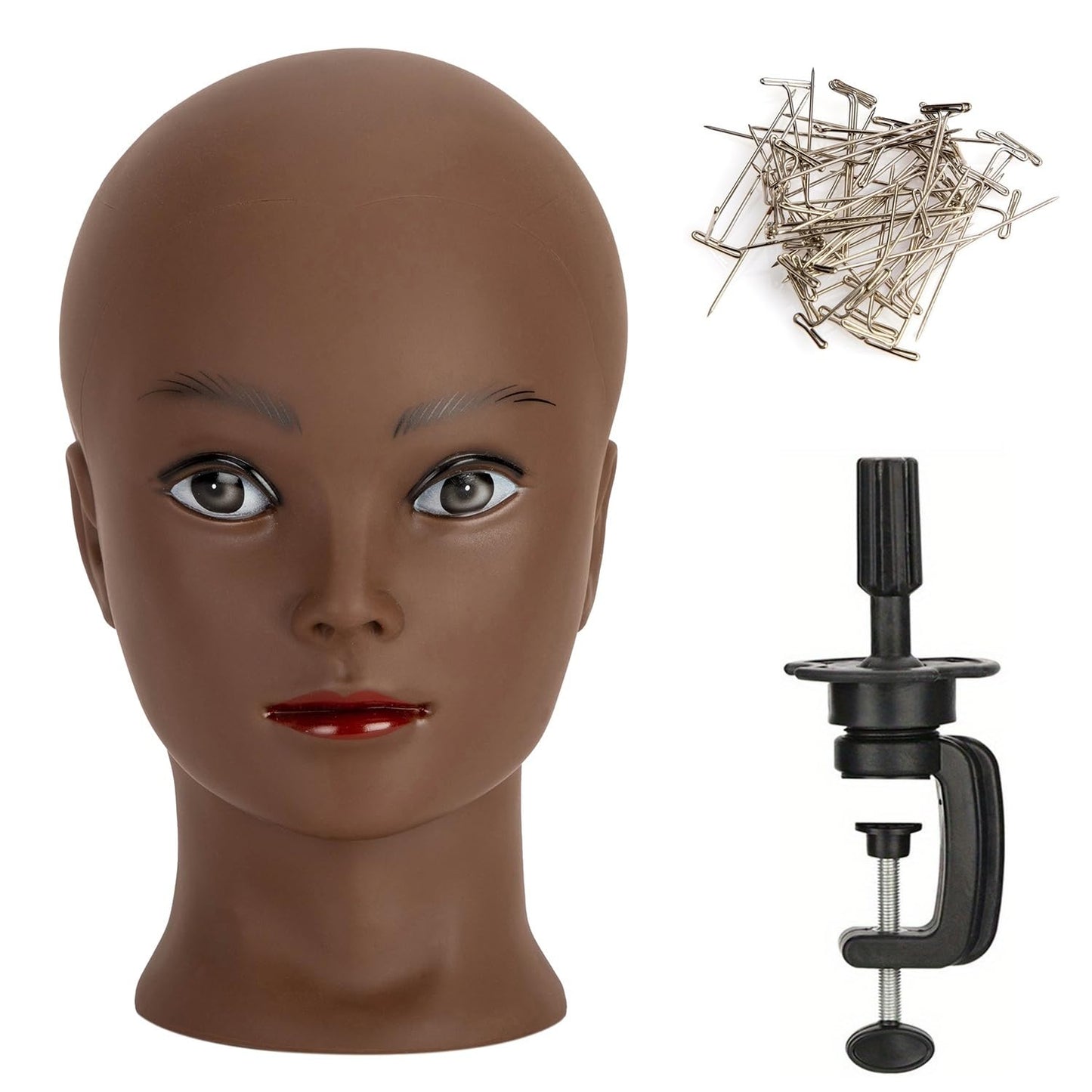 koskusder Bald Mannequin Head Brown Female Professional Cosmetology Training Mannequin-Bald for Wig Making and Display Hat Helme