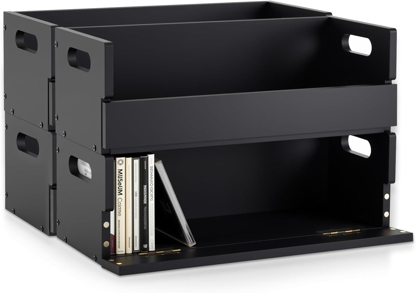 4 Set Wooden CD Storage Box Holder Shelf Cassette Tape Display Racks with Carrying Handles, Organizer Shelf for Movie Cases, DVDs, Each Set Can Store up to 36 Pcs CDs (Black)
