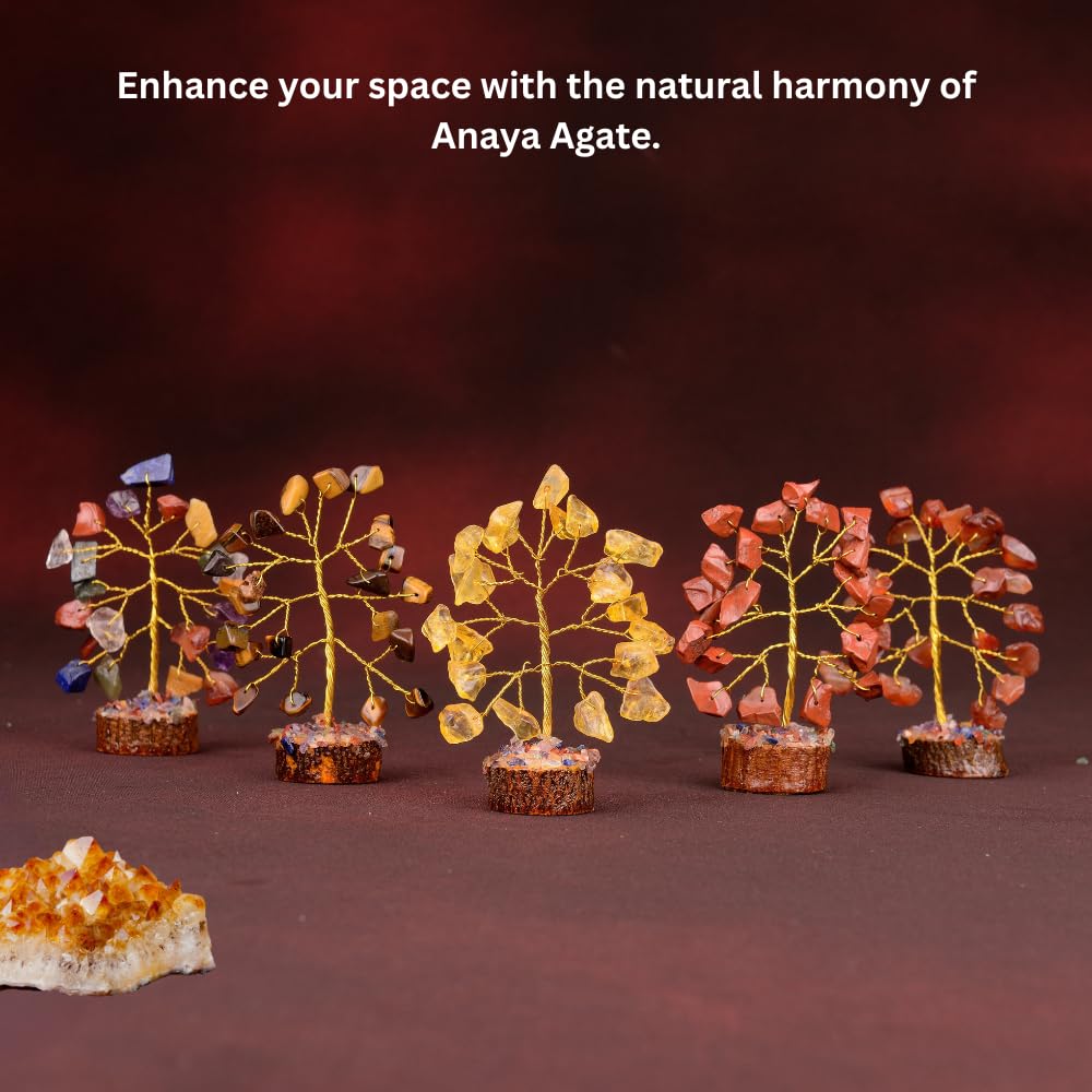 ANAYA AGATE Crystal Tree Gift for Women, Set of 12 Handcrafted Tree of Life Chakra Healing Crystals & Stones for Positive Energy, Good Luck, Home and Office Desk Decor, Birthday Gifts for Mom & Dad