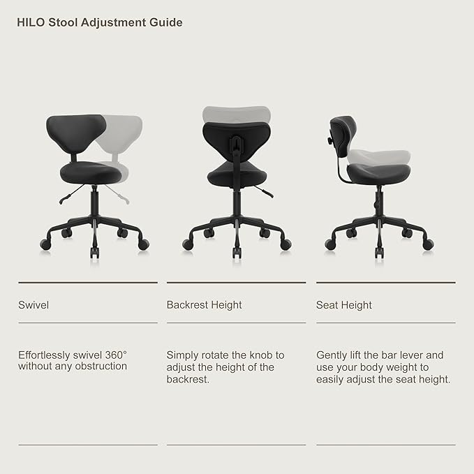 Ergonomic Saddle Seat Adjustable Pneumatic Hydraulic Drafting Swivel Rolling Stool Chair for Medical Hygienic SPA Massage Salon Home and Office - Hilo 508 (Tan, with Backrest)
