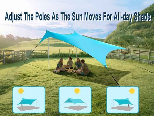 BESTSET 10×10ft UPF50+ Beach Tent Sun Shelter, Windproof Stable Outdoor Pop Up Beach Shade Canopy for Camping, Fishing, Backyard Fun or Picnics, 2 Poles