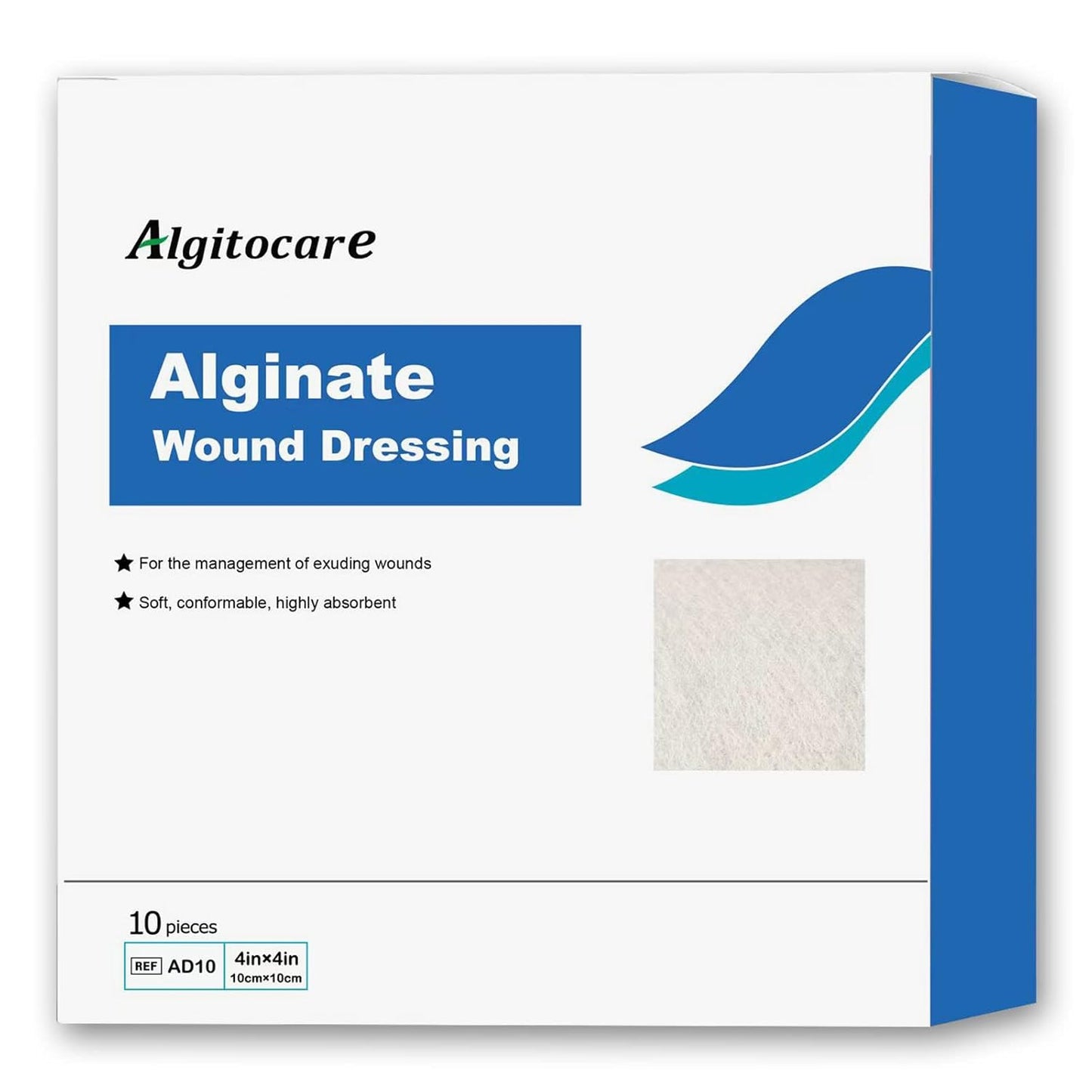 Calcium Alginate Wound Dressing - 4”x4” Patches, 10 Packs, Non-Stick Gauze Pads for Wound Care, Accelerating Wound Healing, High Absorbency and Soft