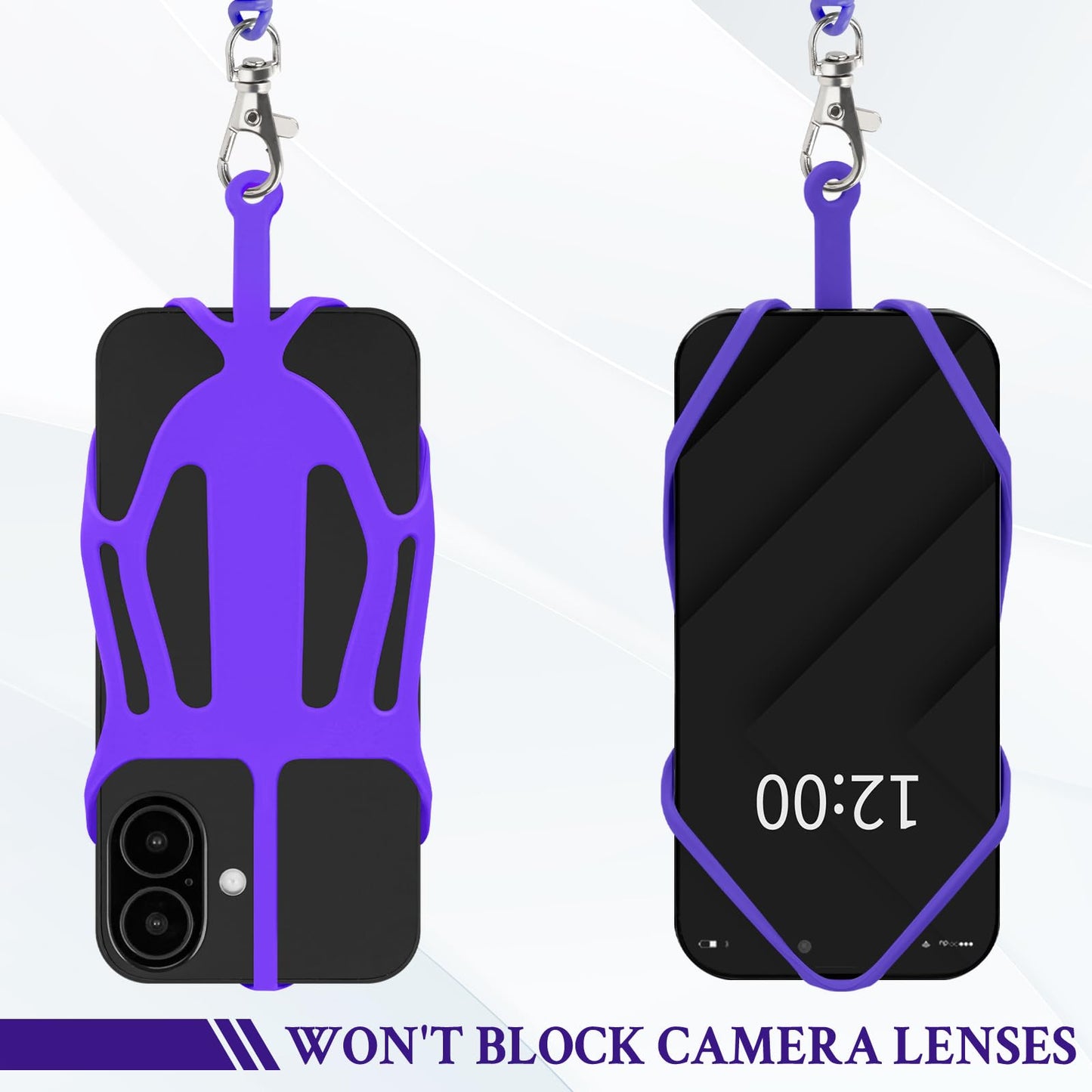 Hotemia Silicone Phone Lanyard Holder With Carabiner, Universal Phone Strap,Anti-Theft Phone Case With Retractable Tether (Purpl