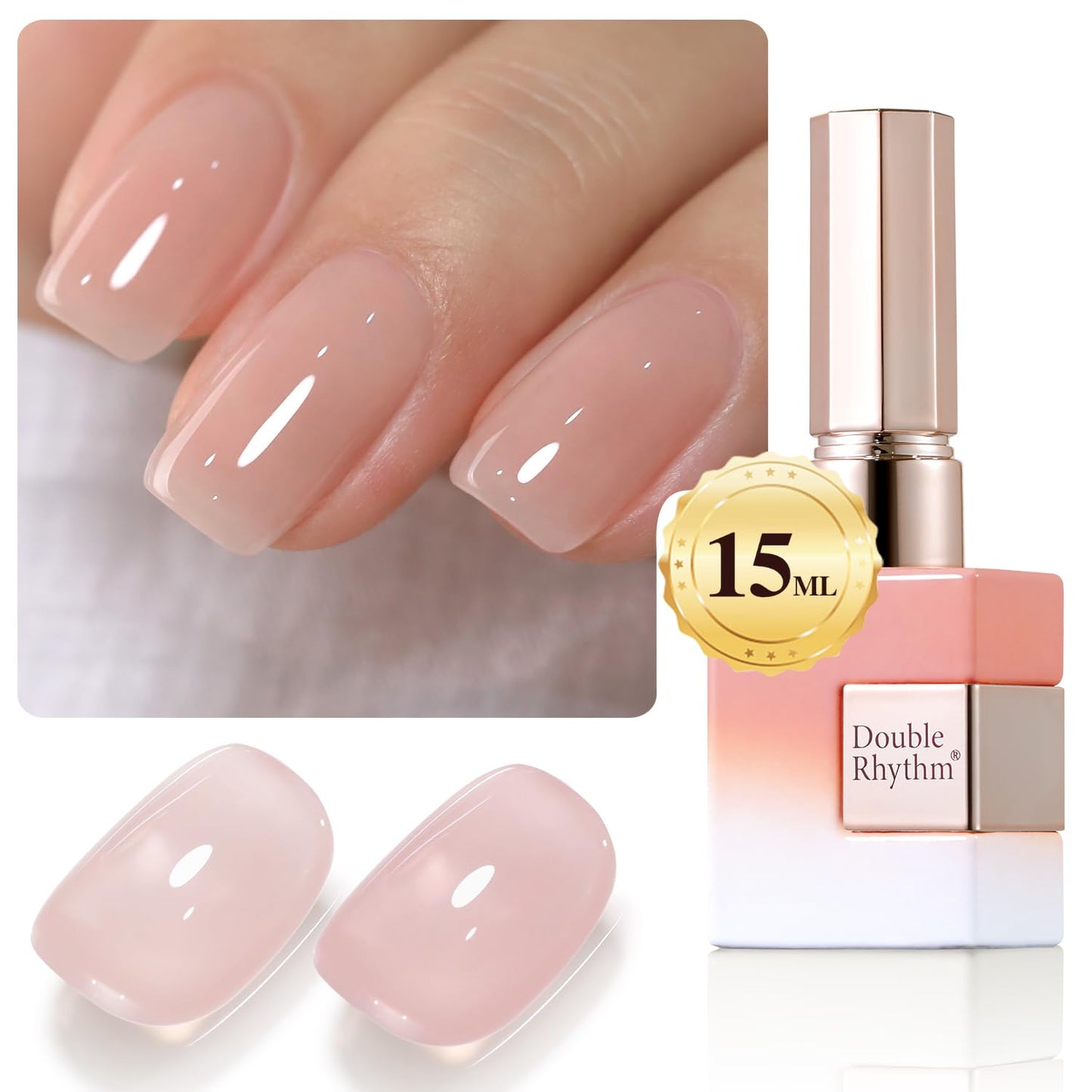 Double Rhythm Translucent Gel Polish Sheer Neutral Natural Light Milky Same Color Same Bottle 15ML Jelly Polish Art DIY at Home