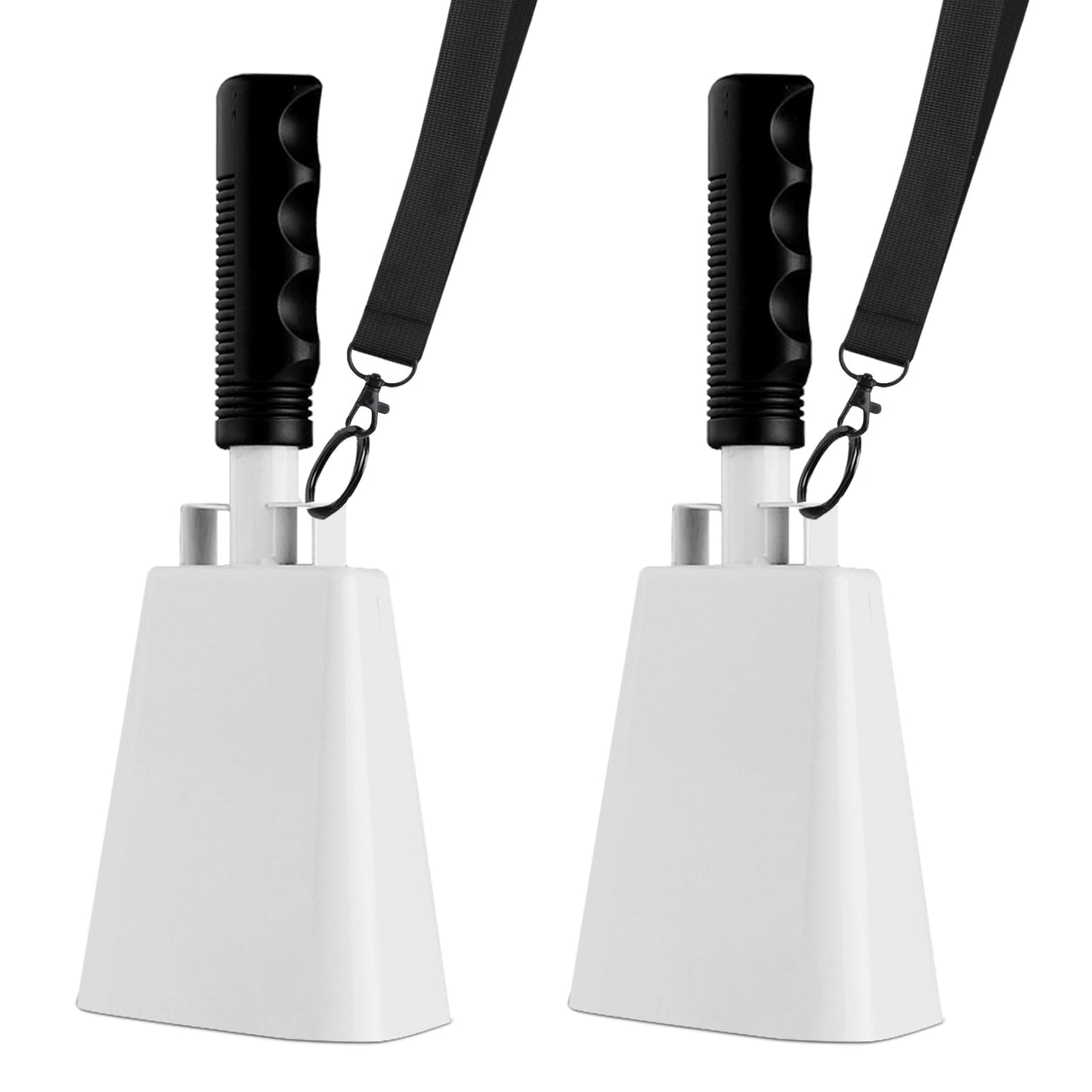 cyrico Cow Bell, 2 Pack Cheering Cowbells for Sporting Events, 10 Inch Large Cow Bells Noise Makers, Solid White Steel Hand Bell