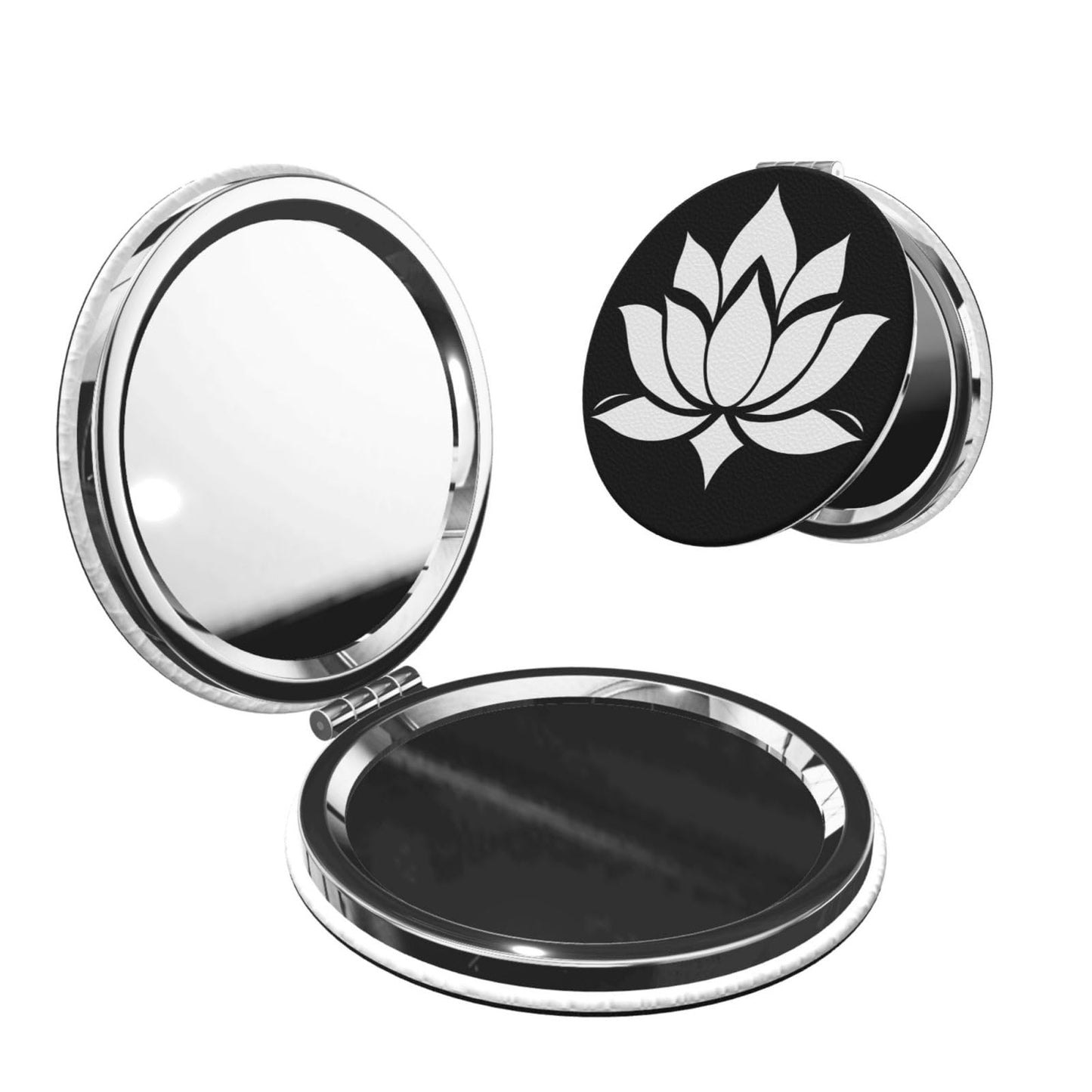 keluki Lotus Flower Print Foldable Travel Pocket Mirror Round PU Leather Portable Mini Makeup Double Sided Handheld Magnifying,2