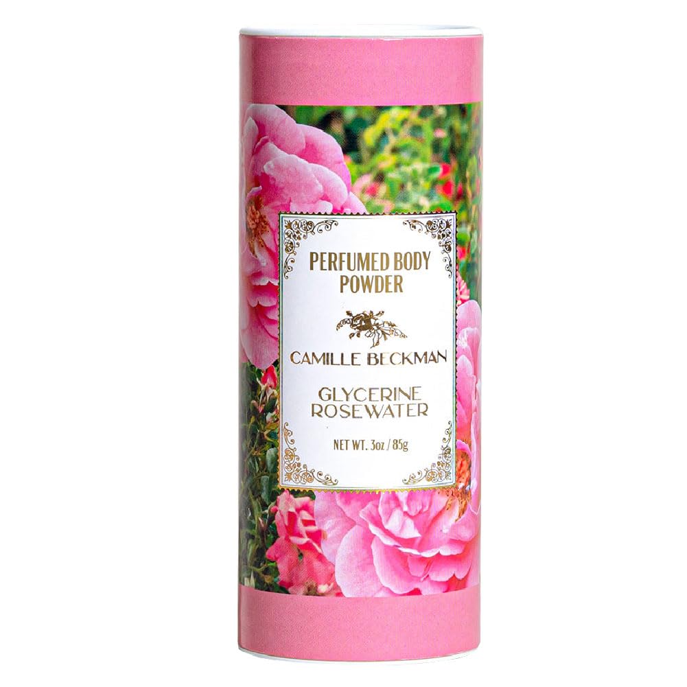 Glycerine Rosewater Scented Talc-Free Body Powder, Perfumed Dusting Powder, Camille Beckman, 3 Ounce