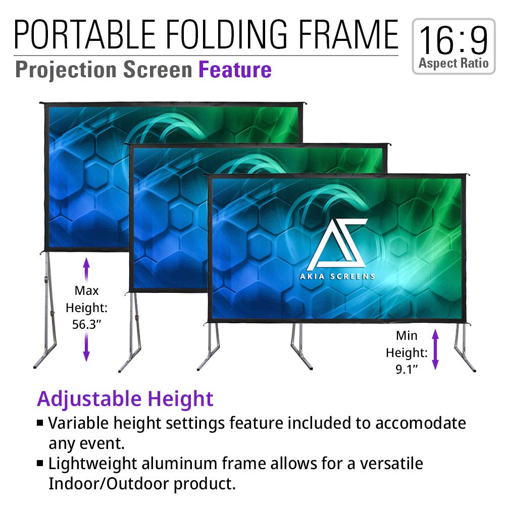 Akia 145 Inch Projector Screen with Stand and Carry Bag for Indoor & Outdoor Use – Portable Backyard Movie Display for 4K Ultra HD Viewing, Foldable Cinema Frame with Adjustable Support – AK-OS145H1.
