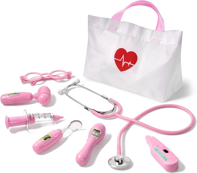 Phobby Kids Doctor Kit, 8 Pieces Toddlers Doctor Playset with Medical Storage Bag & Real Stethoscope, Pretend Play Doctor ...