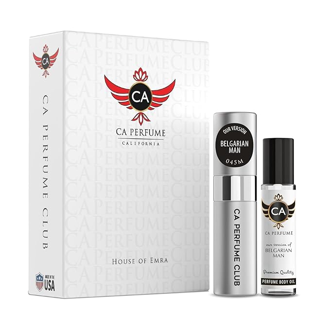 CA Perfume Duo Impression of Belgarian Man For Men Perfume Layering Set Mens Cologne Long Lasting Travel Size EDP + Body Oil Roll-On Bottle 0.27 Fl Oz+0.33 Fl Oz