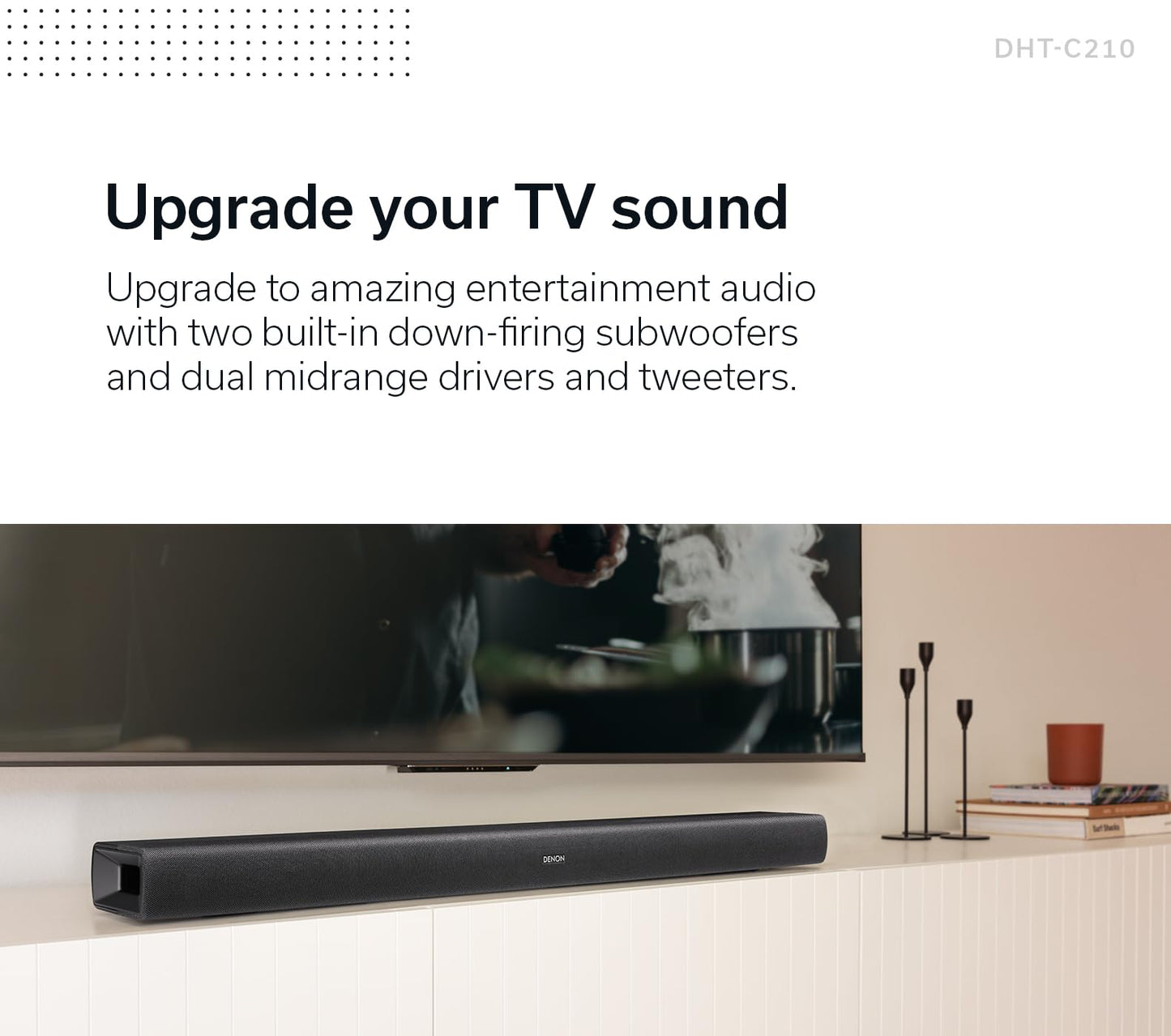 Denon DHT-C210 Full-Range Dolby Atmos Sound bar with Built-in subwoofers and Bluetooth Streaming., Black