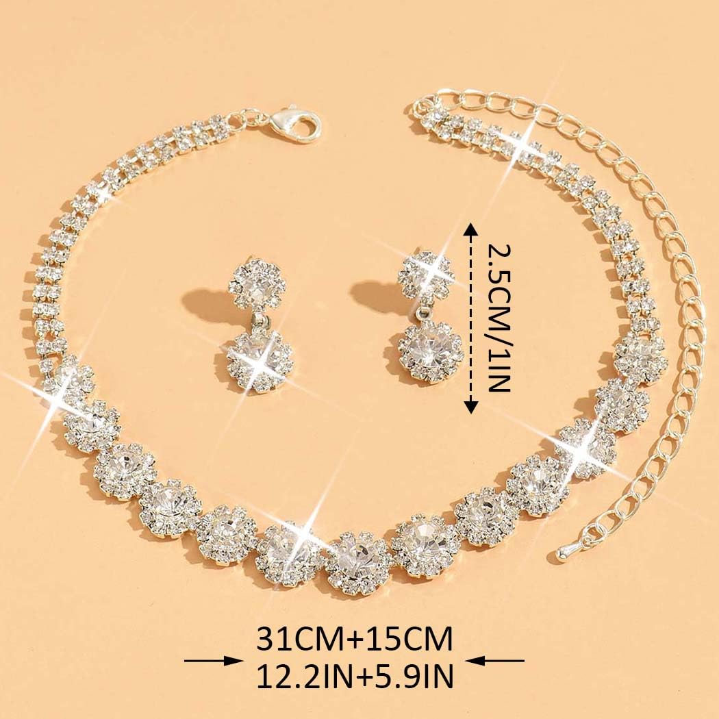 Unicra Silver Rhinestone Choker Necklace Earrings Sets Bridal Wedding Jewelry Set Prom Costume Jewelry for Women and Brides (Sil