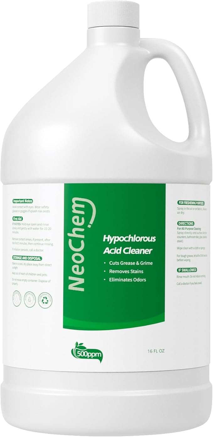 Hypochlorous Acid Cleaner, 500ppm Hypochlorous Acid,Cuts Grease, Removes Stains, Eliminates Odors - No Rinse, No Harsh Fumes, Biodegradable