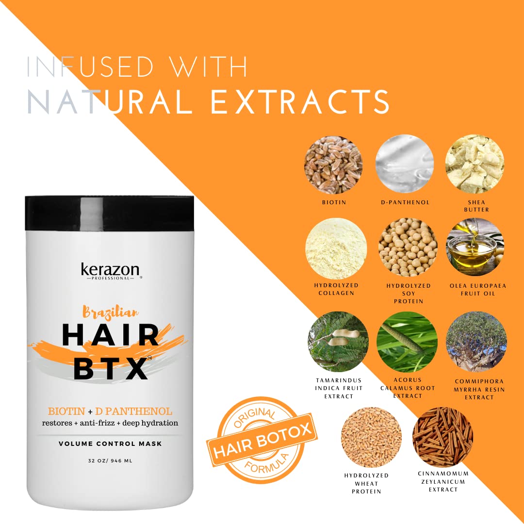 KERAZON Brazilian Hair BTX Treatment mask 32oz 946ml provides repair for damaged, dry, smoothing. New packaging, original formul