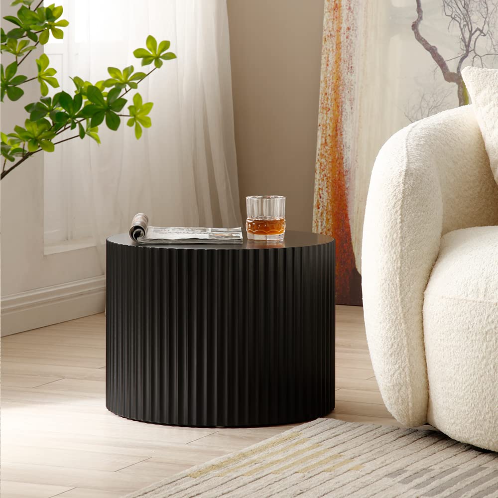 WILLIAMSPACE Black Round Coffee Table Set of 2, Nesting Coffee Tables for Living Room, Modern Wooden Side Tables Accent End Table for Apartment, No Need Assembly (Black-Round)