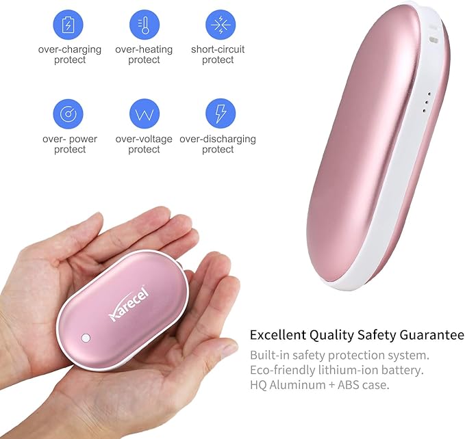 Karecel Rechargeable Hand Warmer, 5200mAh Double-Sided Instant Heating Electric Hand Warmer Power Bank, Up to 11Hrs, USB Portable Handwarmer Pocket Heater, Tech Gifts for Men Women, Winter Essentials