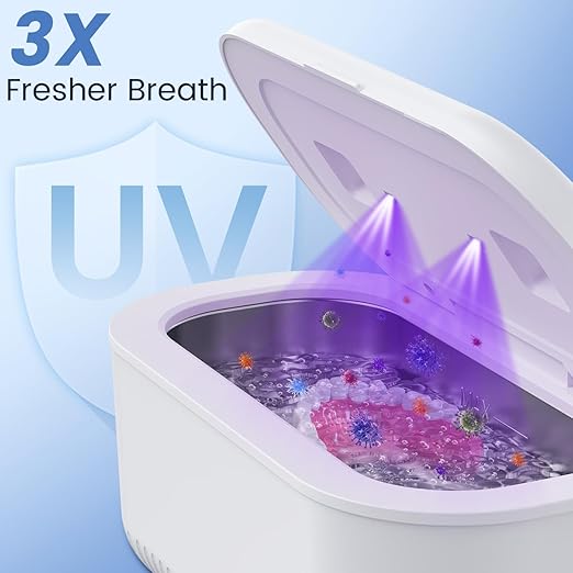 48Khz Ultrasonic Jewelry Cleaner, 30W Ultrasonic Cleaner with 2 UV Lights and Dual Brush Ports, 3 Modes Jewelry Cleaner Ultrasonic Machine with Digital Timer, 12OZ Pod for Eyeglasses, Rings, Retainer