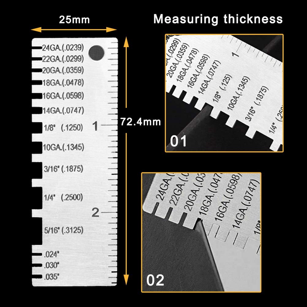 2 Pcs Stainless Steel Thickness Gauges Wire Gauge Measuring Tool, Metal Sheets Welding Tool Round Wire Cable Sheet Thickness Gage and Wire Thickness Gauge