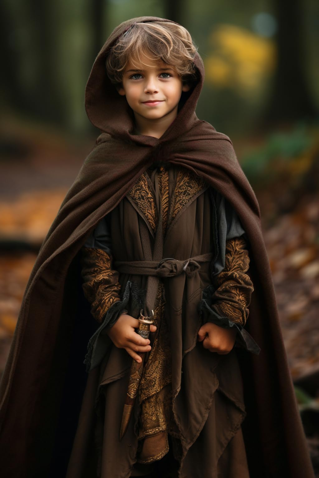 HOMELEX Brown Renaissance Costume for Boys - Kids Medieval Cloak With Hood Halloween Ranger Wizard Elven Hooded Cape Robe