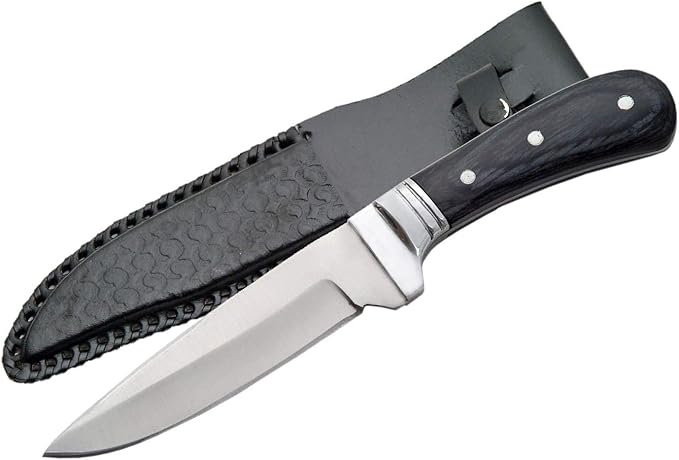 SZCO Full Tang Hunting Knife 9 Inch - Black Camping Knife with Wooden Handle and Stainless Steel Drop Point Blade & Sheath...