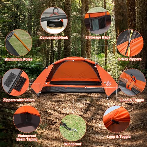 camppal 1 Person Tent for Camping Hiking Mountain Hunting Backpacking Tents 4 Season Resistance to Windproof Rainproof and...