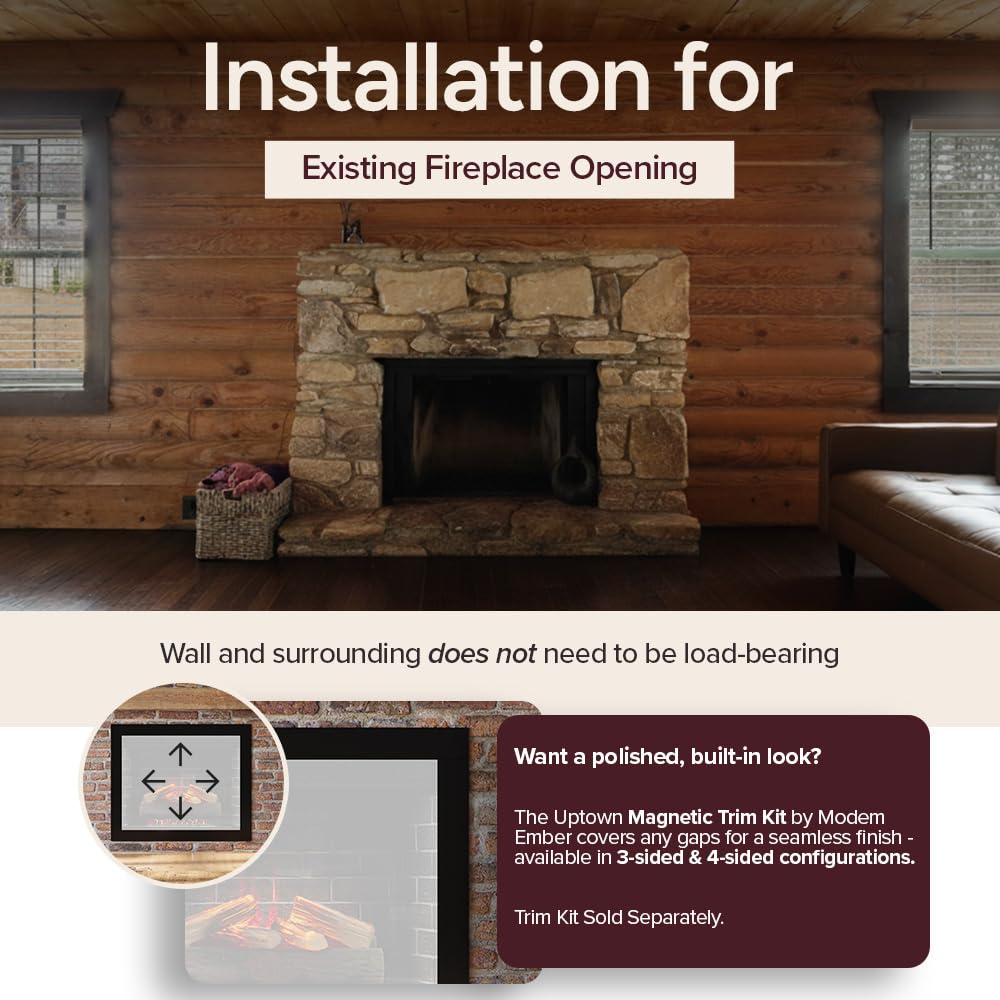 Modern Ember Uptown - Smart Home Electric Fireplace Insert, Electric Heater Heats up to 400 sq. ft., Wall Fireplace Electric with Remote Control for Heat Settings and Flame Colors, 28-inch