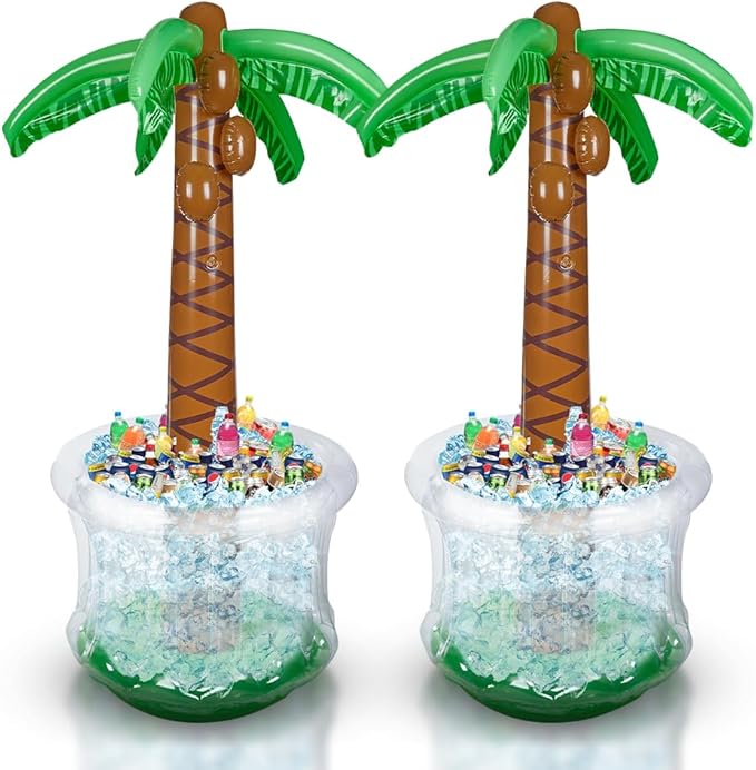 Inflatable Palm Tree Cooler 60" - 2 Pack Blow Up Palm Tree Party Cooler, Luau Hawaiian Tropical Beach Theme, Summer Swimmi...