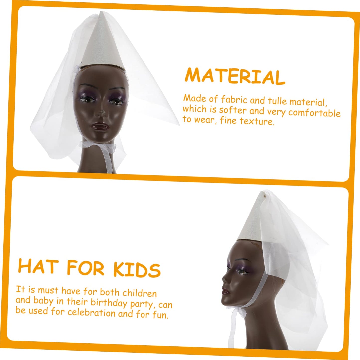 Parliky Birthday Party Cone Hat with Decorative Sequins and Tulle for Girls Photo Prop for Celebrations and Princess Dress-up