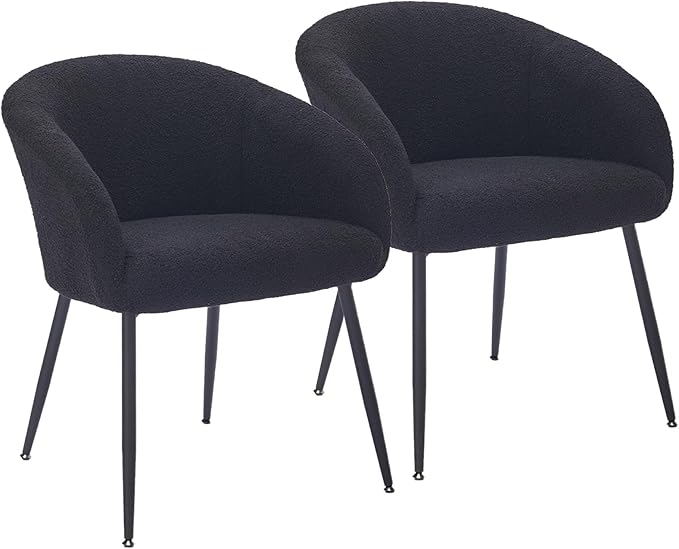 YDcosyfy Modern Small Accent Chair Set of 2, Comfy Sherpa Makeup Vanity Chair with Metal Legs, Decorative Chair no Wheels for Living Room, Dressing Room, Bedroom, Black