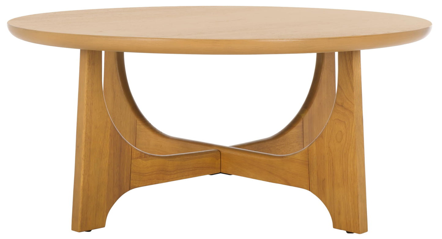 SAFAVIEH Couture Collection – Sasha Contemporary Natural Oak Veneer Round Coffee Table, Sculptural Modern Living Room Table (SFV2128D)