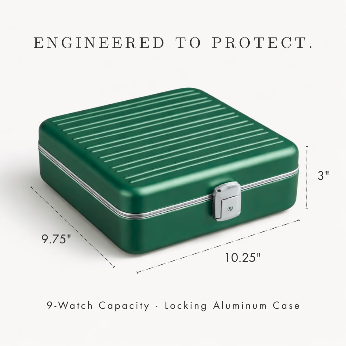 Bey-Berk Prague Aluminum Watch Case in Hunter Green – 9-Slot Locking Travel Box with Soft Interior for Watch Storage