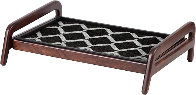 Anji Mountain Heavy Duty Waterproof Wooden Shoe Storage Mat Organizer/Boot Storage Tray Multi Use for Entryway with Coir, Black and Ivory Diamond Insert, 1 Tier, Fits 2 Pair (26.5" Wide)