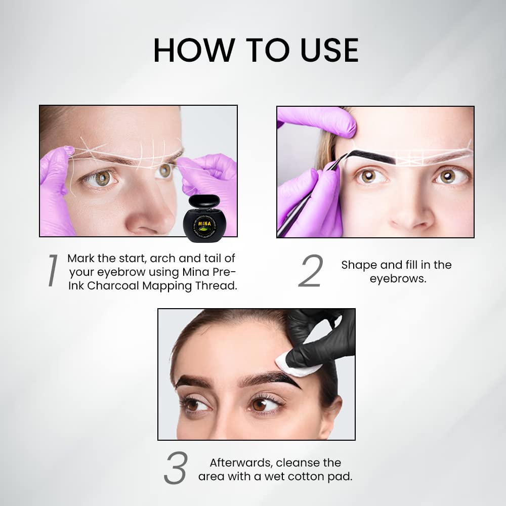 MINA ibrow Pre-Inked Microblading String for Eyebrow Mapping Bamboo Charcoal Thread Mess-Free Measuring Tool for Marking Symmetr