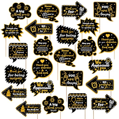 24 Pcs Employee Appreciation Photo Booth Props We Appreciate You Party Decor Thank You Sign Photo Props for Christmas Appr...