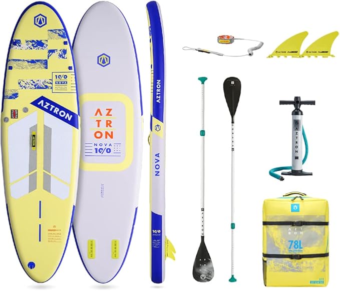 AZTRON NOVA 10'0" Inflatable Stand Up Paddle Board with Double Chamber Lite Safety Technology and Adjustable Paddle, Safet...