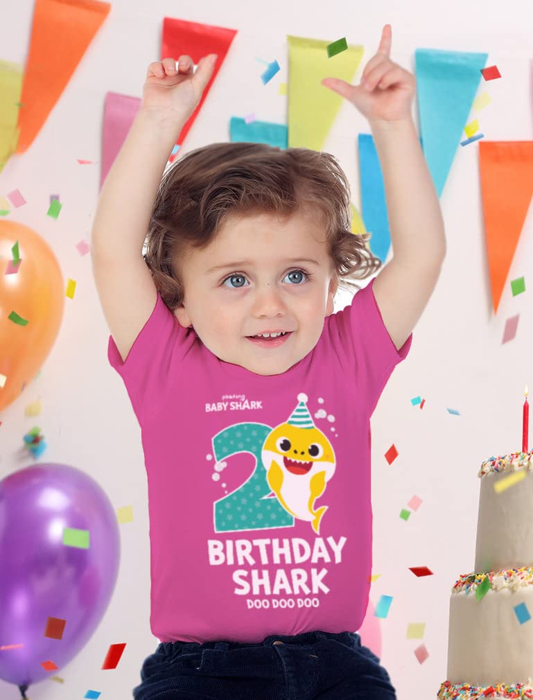 Baby Shark 2nd Birthday Shirt - Toddler Outfit for 2 Year Old Boy or Girl - Cute Kids Party Tee 2T Pink