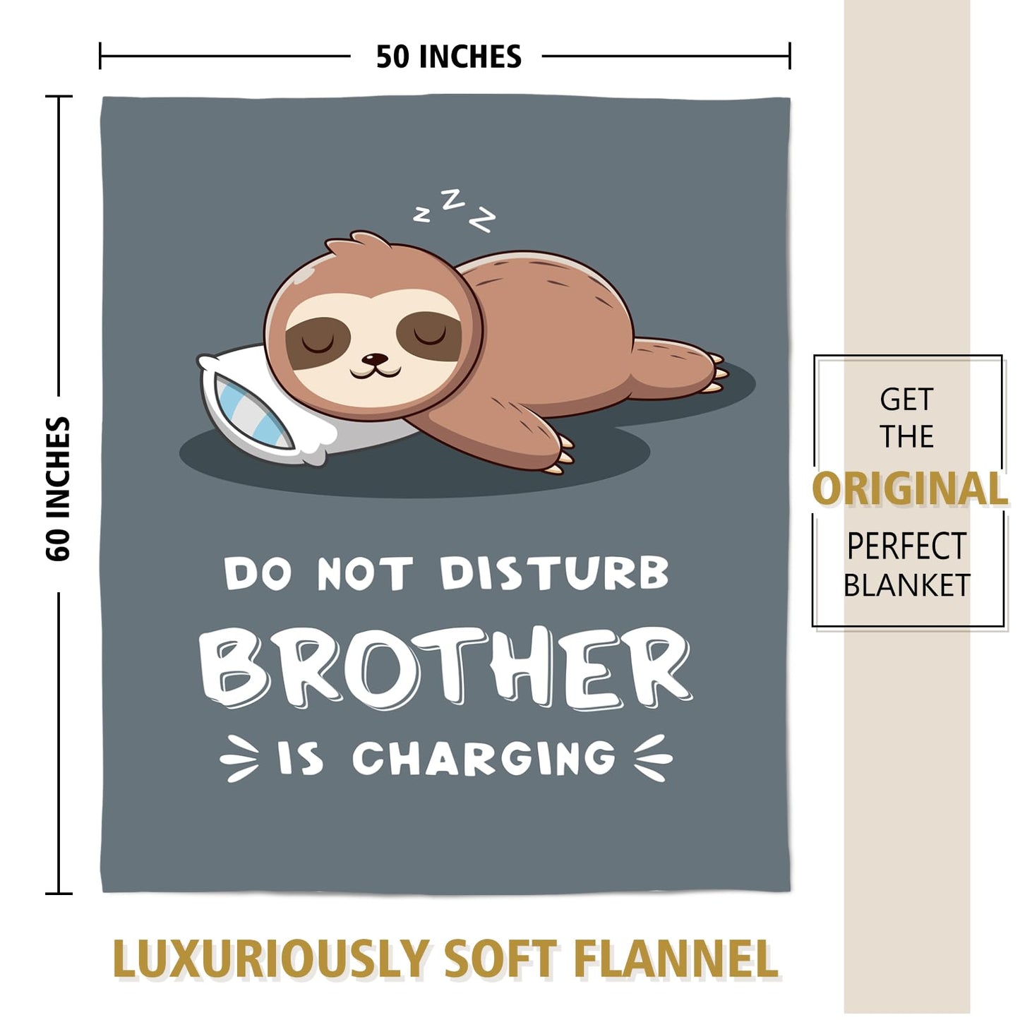 Funny Big Brother Gift, Brother is Charging Sloth Blanket, Birthday Gifts for Brothers Adult, Brother's Gitfs for Christmas Fathers Day, Soft Sloth Throws Blanket for Brothers 60" x 50"