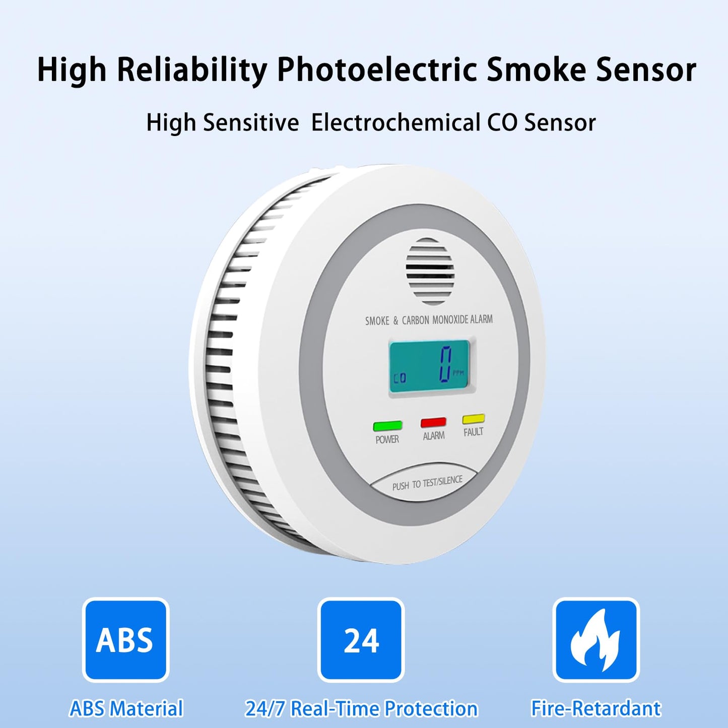 Virtue Sensor Smoke & Carbon Monoxide Detector, 2-in-1 CO Detector Alarm for Home Garage RV with LCD Display Safety Alarm System Audible and Visual Alert