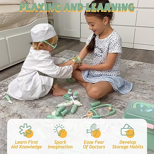 Liberry Doctor Kit for Toddlers 3 4 5 Years Old, 30-Piece Kid Doctor Toy with Stethoscope, Costume, Green Medical Pretend ...