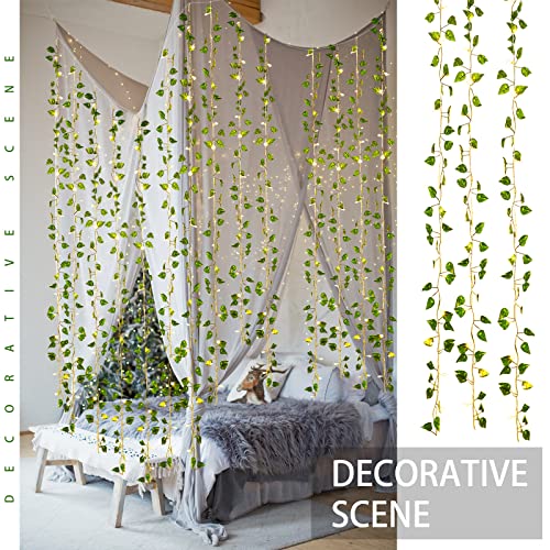 Unittype 15 Pcs 6.6 ft 300 LED Fake Ivy Vines Window Curtain String Light for Bedroom, Artificial Hanging Ivy Vines Plant ...