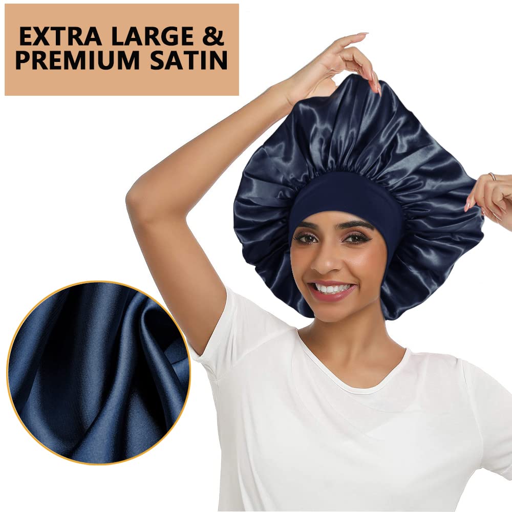 3PCS Extra Large Satin Bonnets for Sleeping, Hair Bonnets for Black Women Braids Curly Hair, F