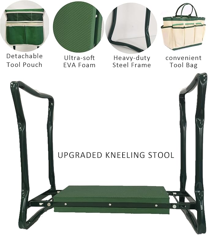 CNHZ FLOURISH Garden Kneeler and Seat Heavy Duty - Foldable Kneeling Stool with Large Tool Pouch & Storage Bag, Space-Saving, Ideal Gift for Gardeners, Seniors & Parents